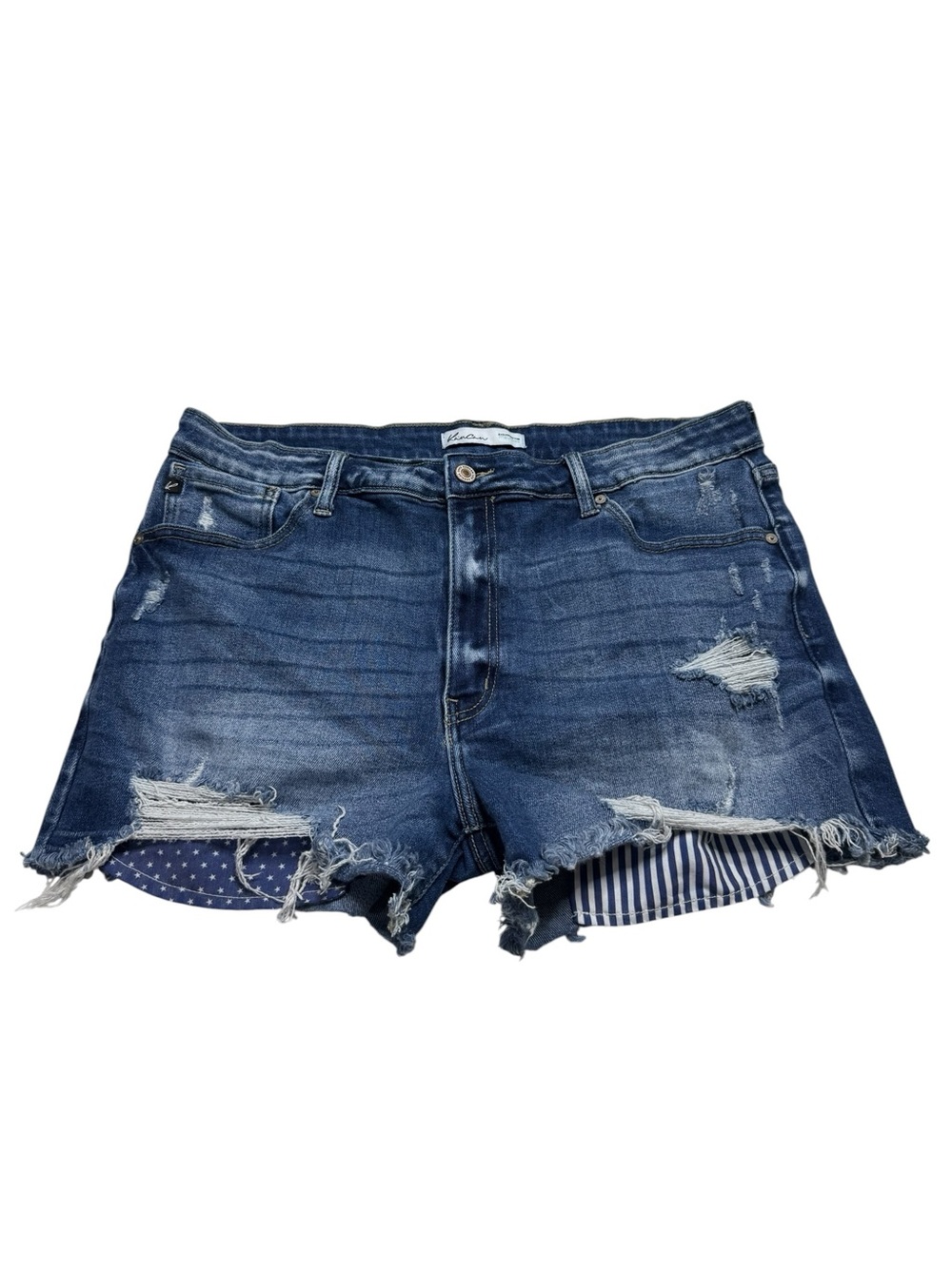 KanCan Americana Stars & Stripes Distressed Denim Shorts Festival Plus Sz 32